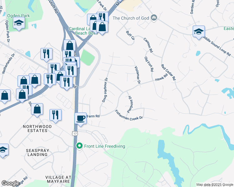 map of restaurants, bars, coffee shops, grocery stores, and more near 7113 Fiddler Circle in Wilmington