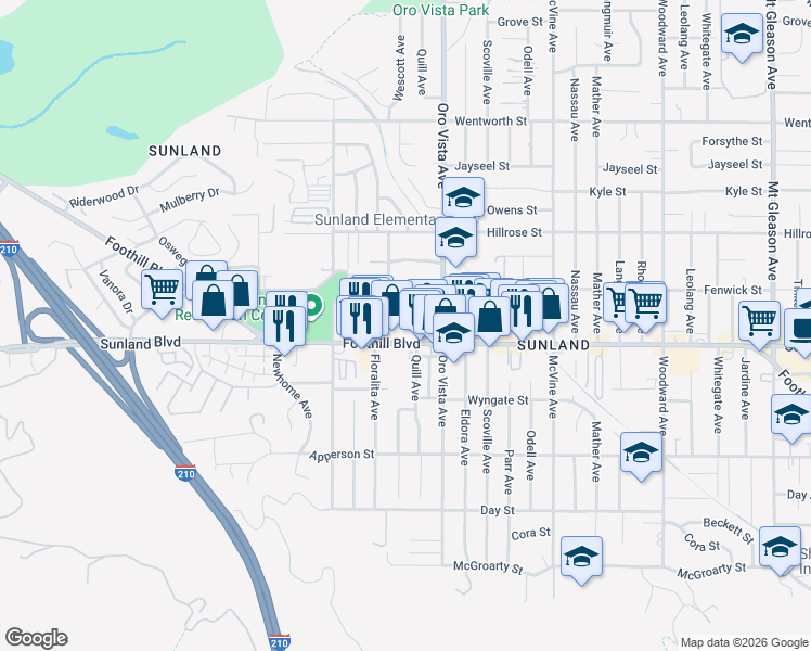 map of restaurants, bars, coffee shops, grocery stores, and more near 8444 Grenoble Street in Los Angeles