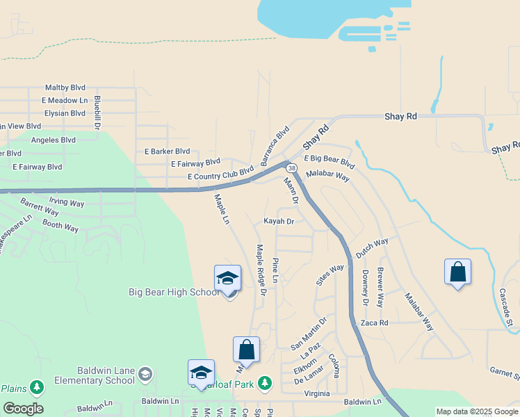 map of restaurants, bars, coffee shops, grocery stores, and more near 223 Crimson Circle in Big Bear
