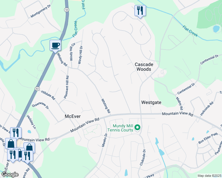 map of restaurants, bars, coffee shops, grocery stores, and more near 3646 Brown Well Court in Gainesville