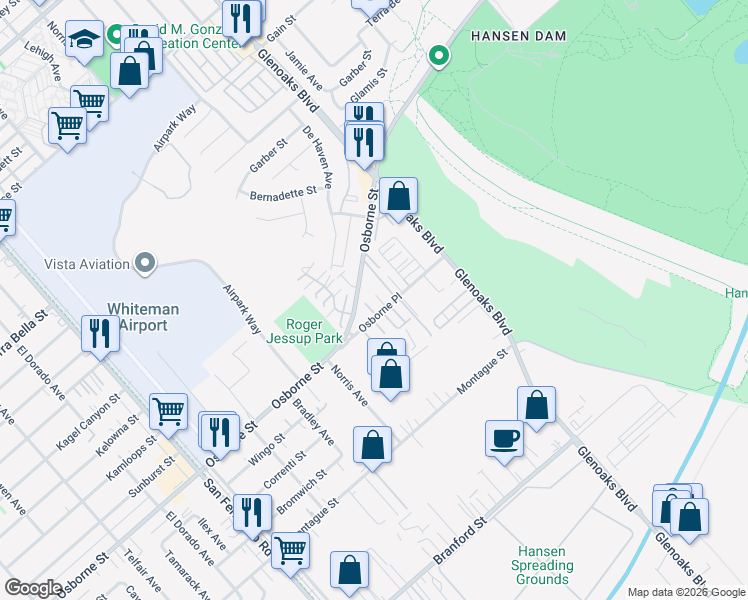 map of restaurants, bars, coffee shops, grocery stores, and more near 12335 Osborne Place in Los Angeles