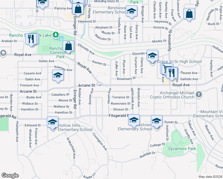 map of restaurants, bars, coffee shops, grocery stores, and more near 2137 Cutler Street in Simi Valley