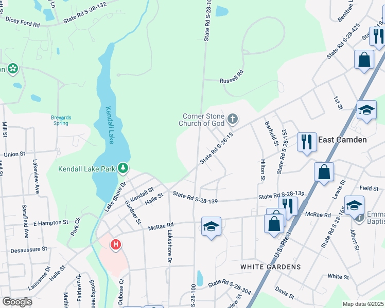 map of restaurants, bars, coffee shops, grocery stores, and more near 1801 State Road S-28-100 in Camden