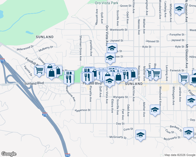 map of restaurants, bars, coffee shops, grocery stores, and more near 8444 Grenoble Street in Los Angeles