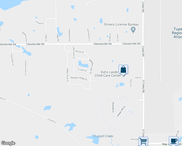 map of restaurants, bars, coffee shops, grocery stores, and more near 4394 Meadow Lake Drive in Tupelo