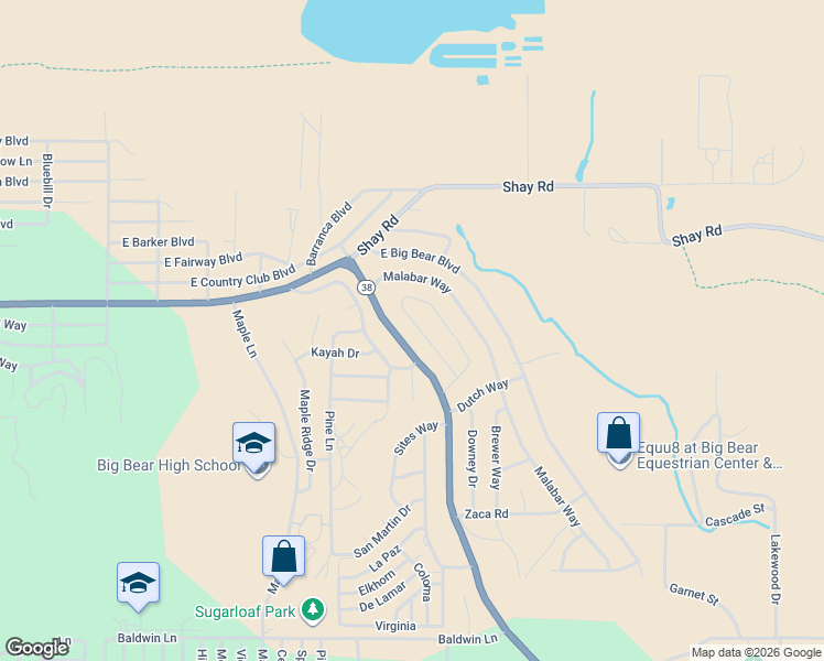 map of restaurants, bars, coffee shops, grocery stores, and more near 225 Whipple Drive in Big Bear