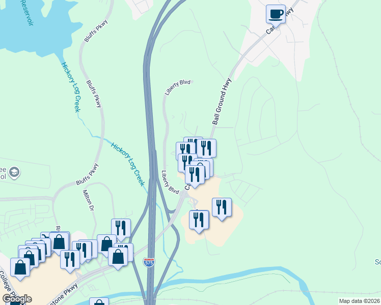 map of restaurants, bars, coffee shops, grocery stores, and more near 174 Beauty Heights Drive in Canton