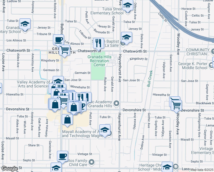 map of restaurants, bars, coffee shops, grocery stores, and more near 10442 Rubio Avenue in Los Angeles