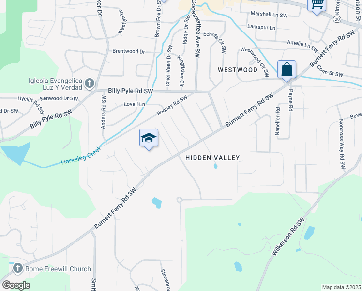 map of restaurants, bars, coffee shops, grocery stores, and more near 512 Burnett Ferry Rd SW in Rome