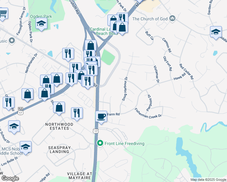 map of restaurants, bars, coffee shops, grocery stores, and more near 300 Smugglers Court in Wilmington