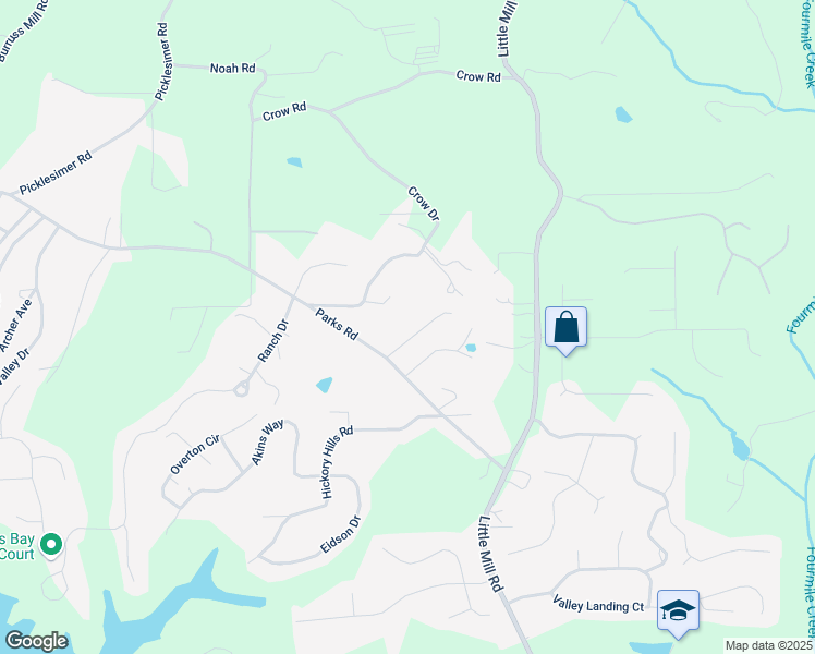 map of restaurants, bars, coffee shops, grocery stores, and more near 5695 Parks Road in Cumming