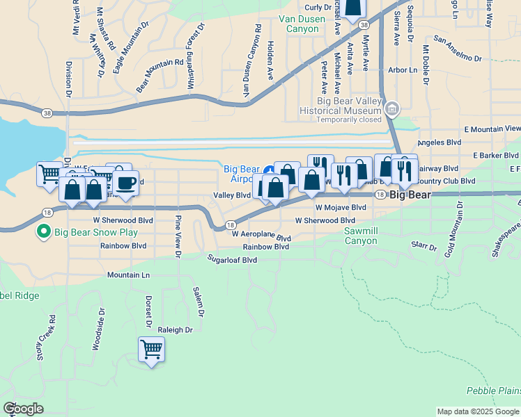 map of restaurants, bars, coffee shops, grocery stores, and more near in Big Bear