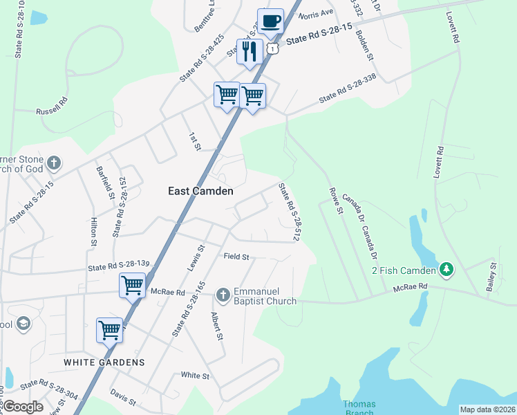 map of restaurants, bars, coffee shops, grocery stores, and more near 1914 Warwick Street in Camden