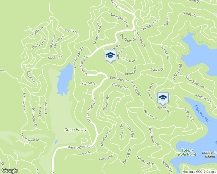 map of restaurants, bars, coffee shops, grocery stores, and more near 523 Pioneer Road in Lake Arrowhead