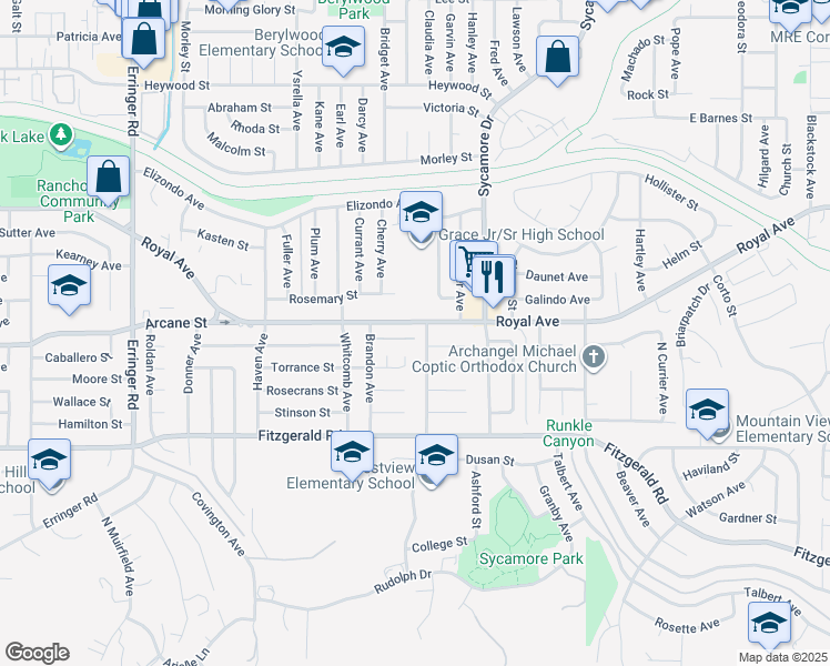 map of restaurants, bars, coffee shops, grocery stores, and more near 2396 Torrance Street in Simi Valley