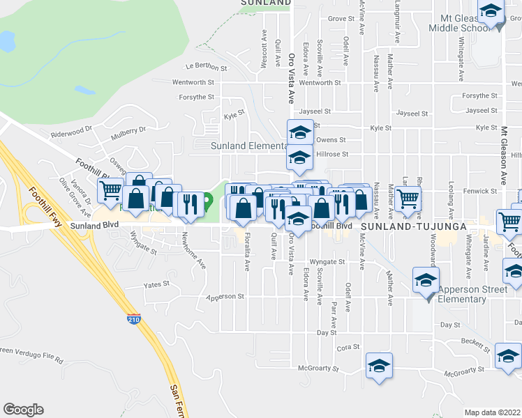 map of restaurants, bars, coffee shops, grocery stores, and more near 8460 Grenoble Street in Los Angeles