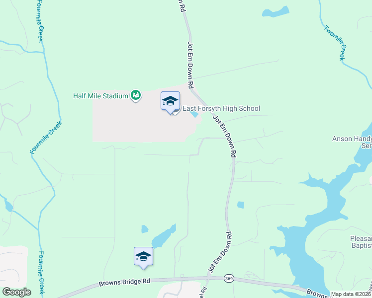 map of restaurants, bars, coffee shops, grocery stores, and more near 9355 Meadow Brook Drive in Gainesville