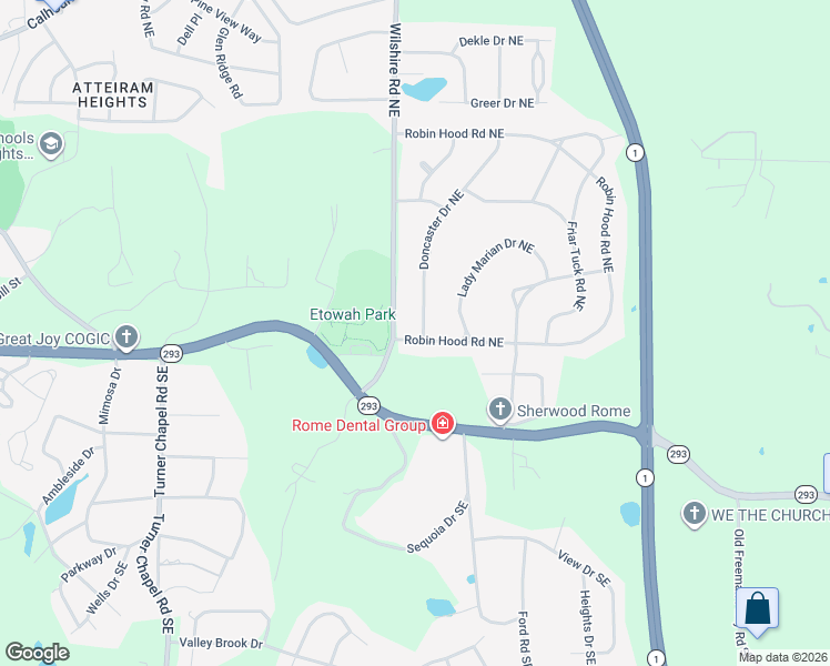 map of restaurants, bars, coffee shops, grocery stores, and more near 10 Wilshire Road Northeast in Rome