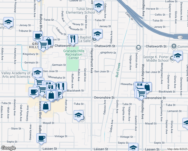 map of restaurants, bars, coffee shops, grocery stores, and more near 10444 Hayvenhurst Avenue in Los Angeles