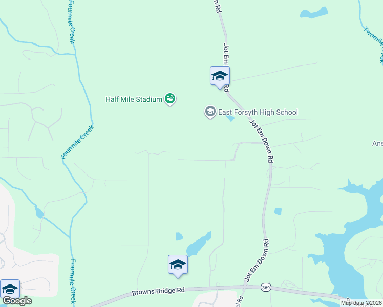 map of restaurants, bars, coffee shops, grocery stores, and more near 9390 Meadow Brook Drive in Gainesville
