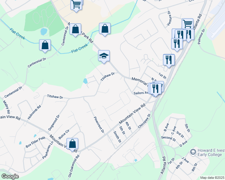 map of restaurants, bars, coffee shops, grocery stores, and more near 3630 Del Rio Dr in Gainesville