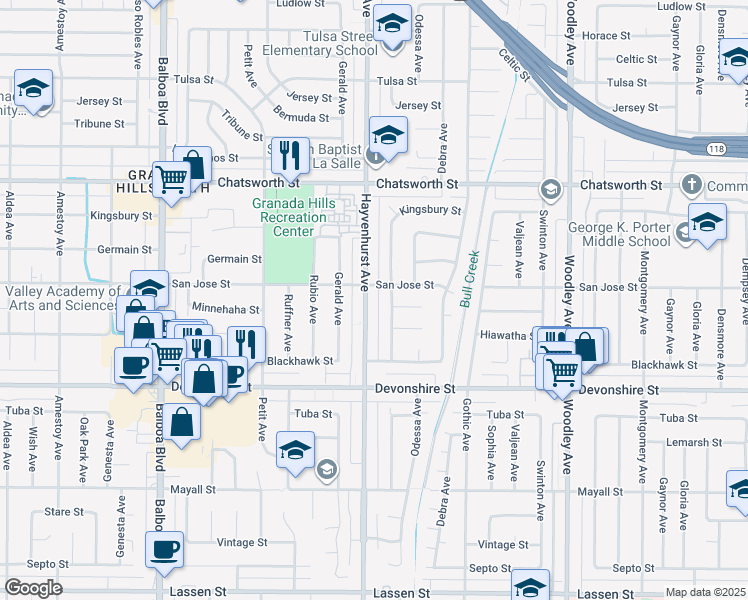map of restaurants, bars, coffee shops, grocery stores, and more near 10444 Hayvenhurst Avenue in Los Angeles