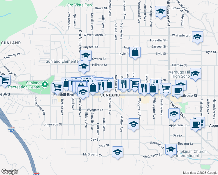 map of restaurants, bars, coffee shops, grocery stores, and more near 8207 Grenoble Street in Los Angeles