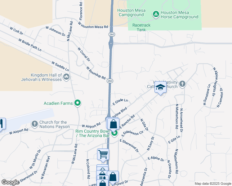 map of restaurants, bars, coffee shops, grocery stores, and more near 111 East Glade Lane in Payson