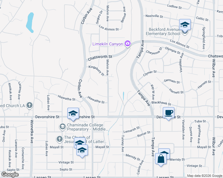map of restaurants, bars, coffee shops, grocery stores, and more near 10430 Melvin Avenue in Los Angeles