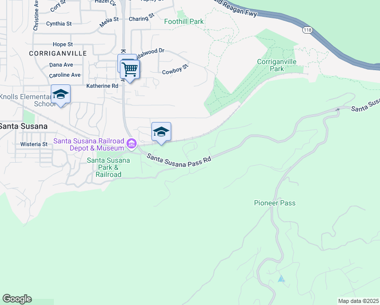 map of restaurants, bars, coffee shops, grocery stores, and more near 6817 Santa Susana Pass Road in Simi Valley