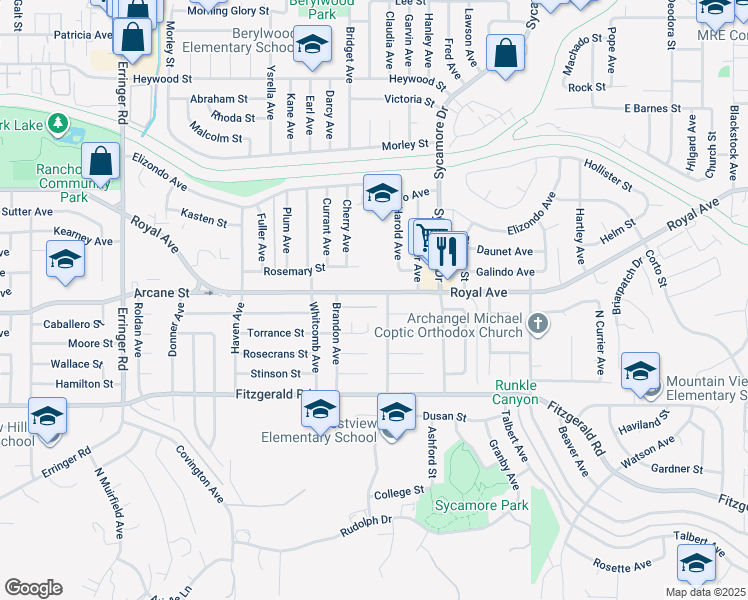map of restaurants, bars, coffee shops, grocery stores, and more near 2396 Torrance Street in Simi Valley
