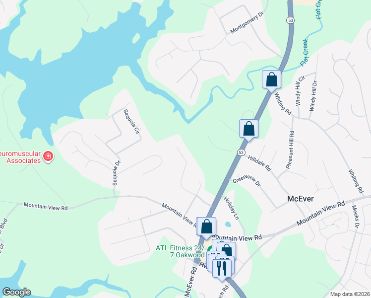 map of restaurants, bars, coffee shops, grocery stores, and more near 4267 Red Fox Trail in Oakwood