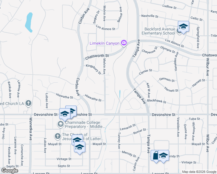 map of restaurants, bars, coffee shops, grocery stores, and more near 10430 Melvin Avenue in Los Angeles