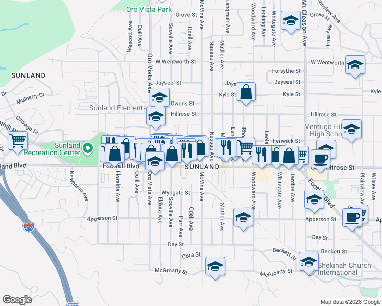map of restaurants, bars, coffee shops, grocery stores, and more near 8227 Grenoble Street in Los Angeles