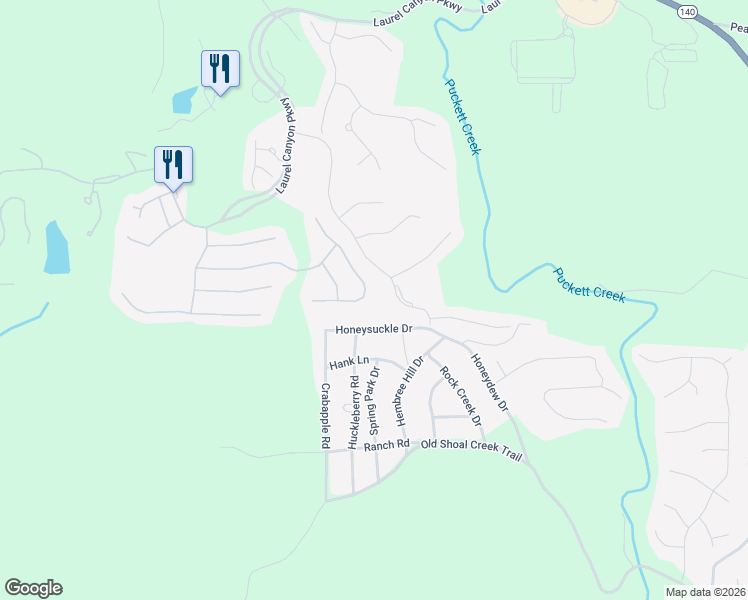 map of restaurants, bars, coffee shops, grocery stores, and more near 1107 Honeysuckle Drive in Canton