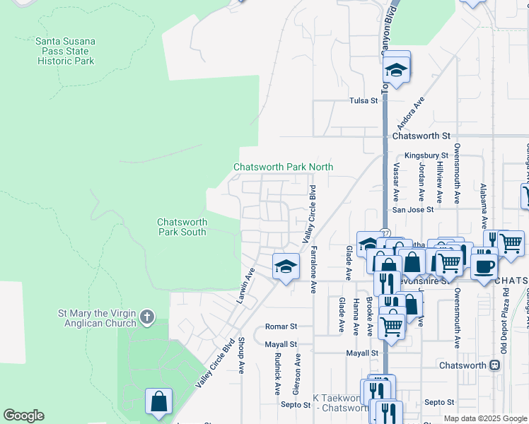 map of restaurants, bars, coffee shops, grocery stores, and more near 10443 Larwin Avenue in Los Angeles