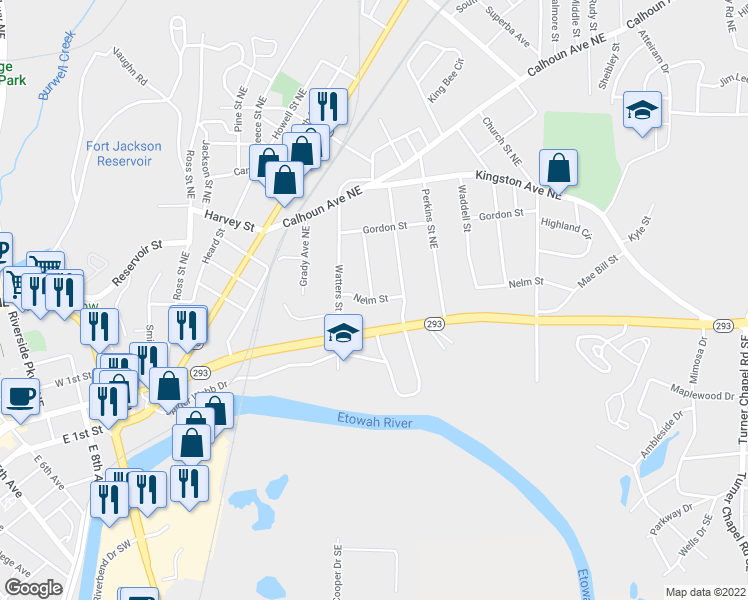 map of restaurants, bars, coffee shops, grocery stores, and more near 1405 Nelm Street in Rome