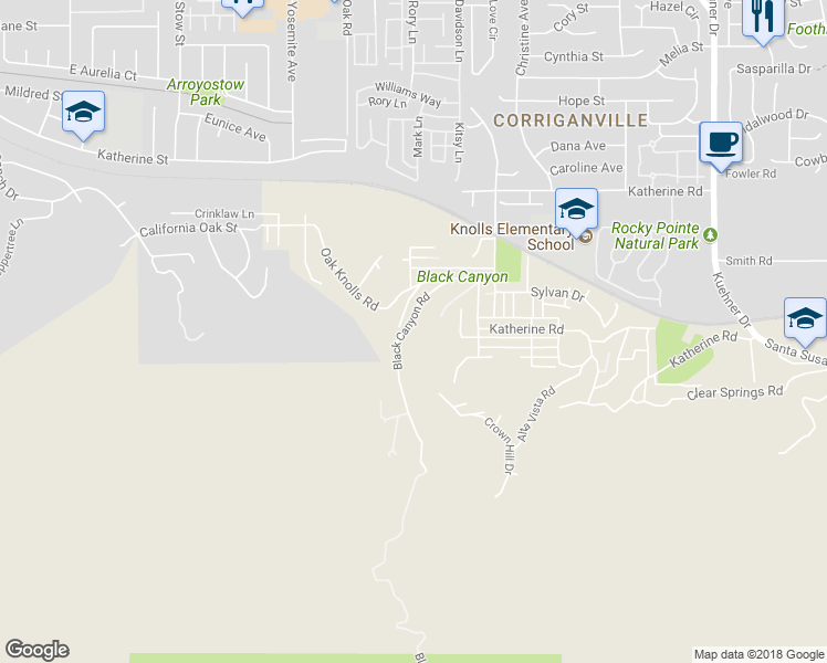 map of restaurants, bars, coffee shops, grocery stores, and more near 1194 Black Canyon Road in Simi Valley