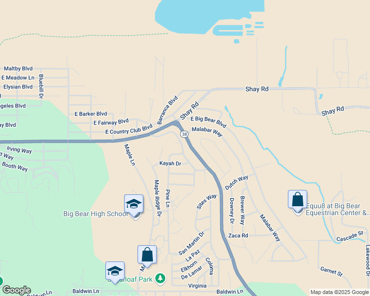 map of restaurants, bars, coffee shops, grocery stores, and more near 117 Greenspot Boulevard in Big Bear