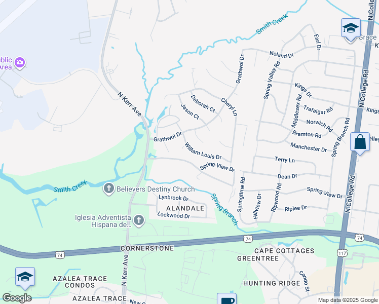 map of restaurants, bars, coffee shops, grocery stores, and more near 4454 William Louis Drive in Wilmington