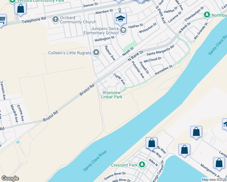 map of restaurants, bars, coffee shops, grocery stores, and more near 1938 Montgomery Avenue in Ventura