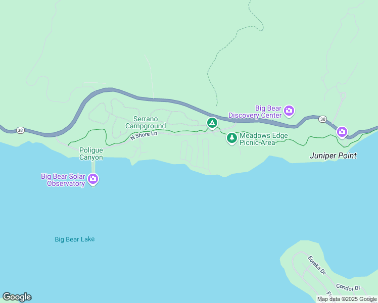 map of restaurants, bars, coffee shops, grocery stores, and more near 40751 North Shore Lane in Big Bear