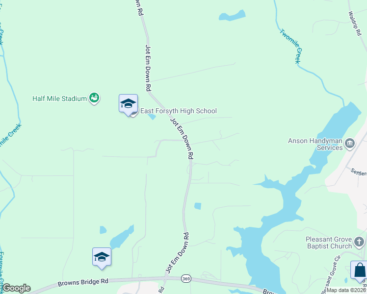 map of restaurants, bars, coffee shops, grocery stores, and more near 9135 Jot Em Down Road in Gainesville