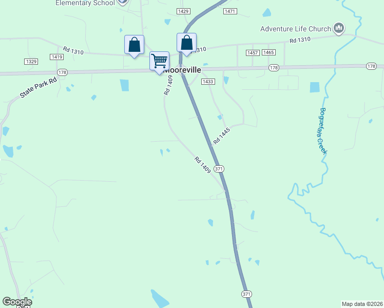 map of restaurants, bars, coffee shops, grocery stores, and more near 1429 Road 1409 in Mooreville