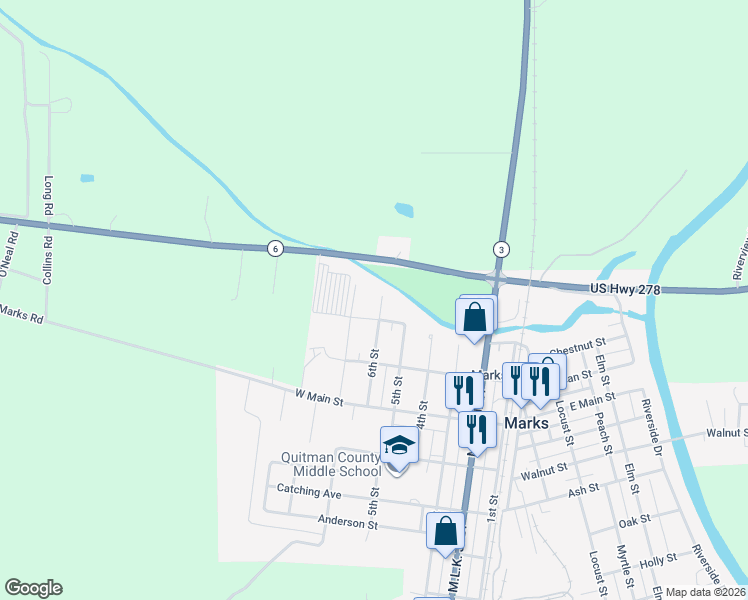 map of restaurants, bars, coffee shops, grocery stores, and more near 100 7th Street in Marks