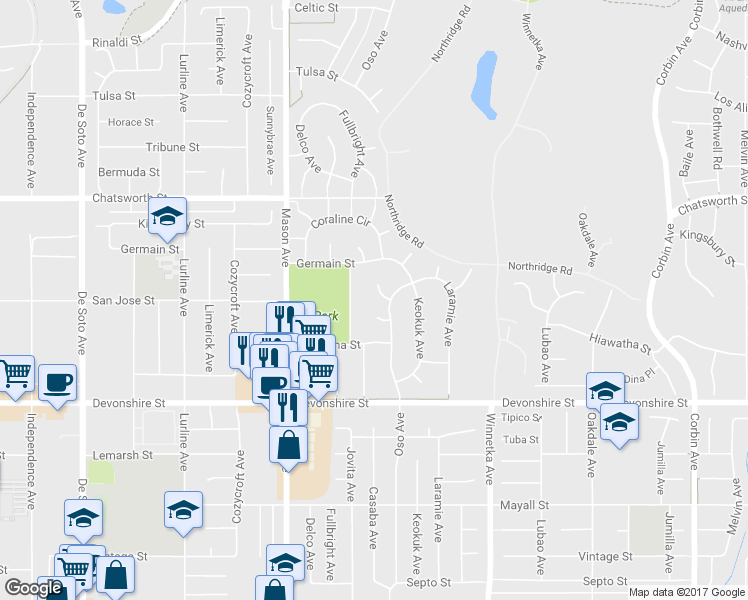map of restaurants, bars, coffee shops, grocery stores, and more near 20306 Tau Place in Los Angeles