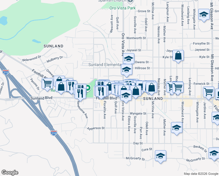 map of restaurants, bars, coffee shops, grocery stores, and more near 8517 Fenwick Street in Los Angeles