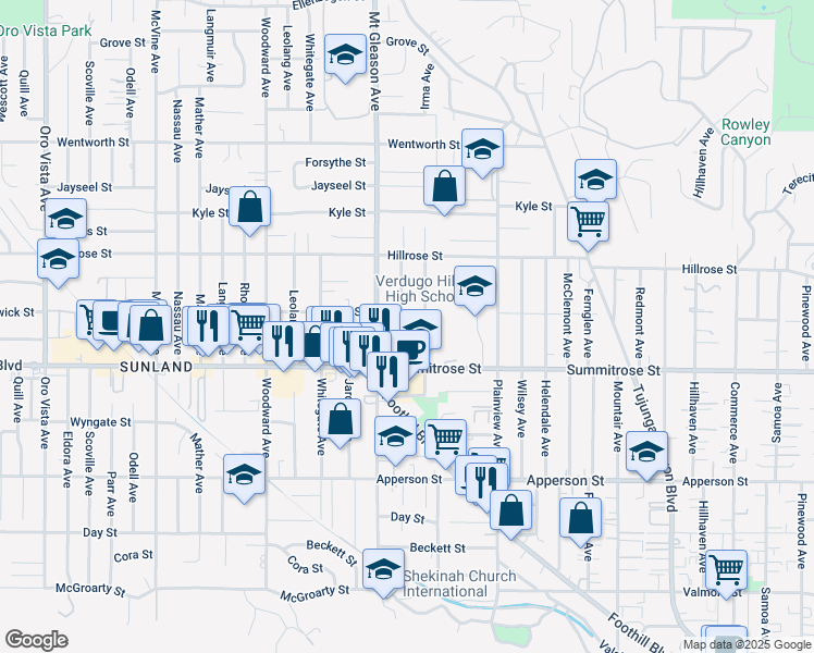 map of restaurants, bars, coffee shops, grocery stores, and more near 10548 Tinker Avenue in Los Angeles