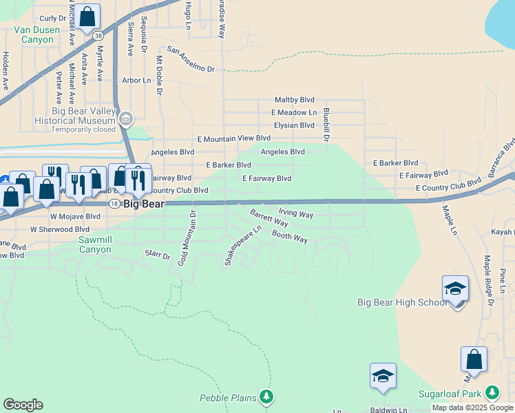 map of restaurants, bars, coffee shops, grocery stores, and more near 432 East Big Bear Boulevard in Big Bear