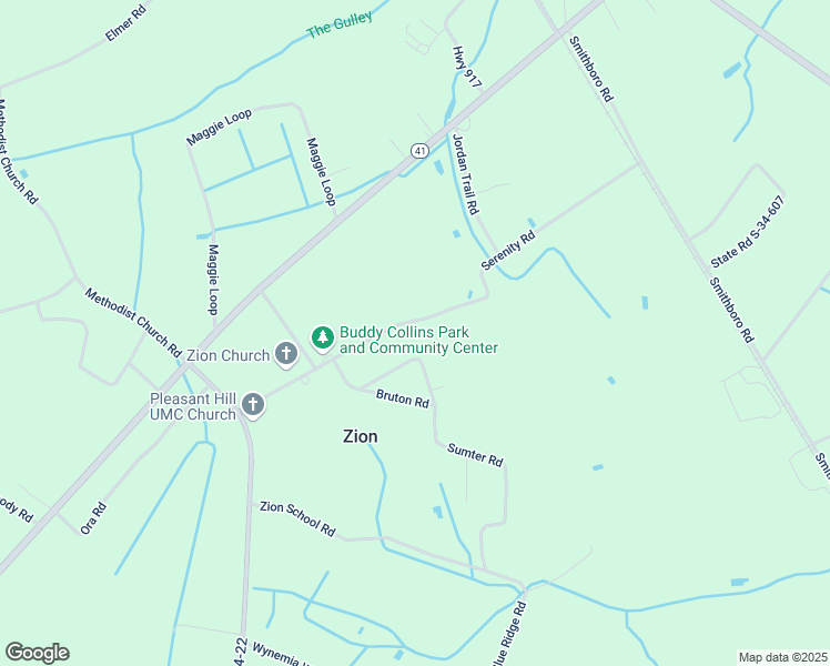 map of restaurants, bars, coffee shops, grocery stores, and more near 3240 Serenity Road in Mullins